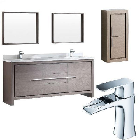 Image of Fresca Allier 72" Gray Oak Modern Double Sink Bathroom Vanity w/ Mirror FVN8172 FVN8172GO-FFT3071CH-FST8140GO
