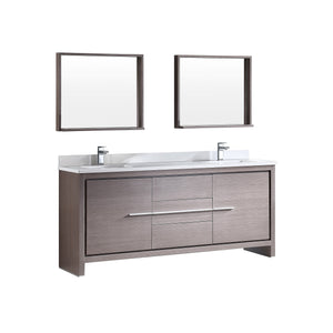 Fresca Allier 72" Gray Oak Modern Double Sink Bathroom Vanity w/ Mirror FVN8172GO FVN8172GO