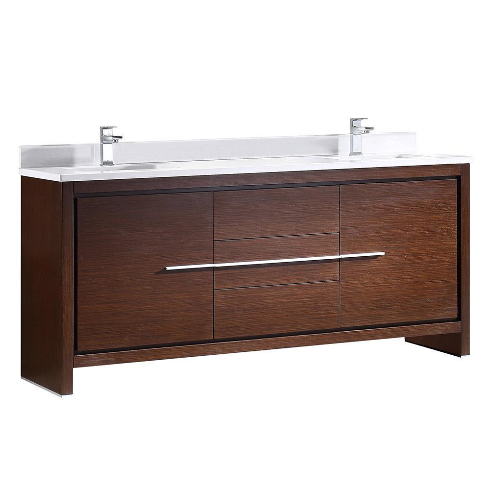 Fresca Allier 72" Wenge Brown Modern Double Sink Bathroom Cabinet w/ Top & Sinks FCB8172WG-CWH-U