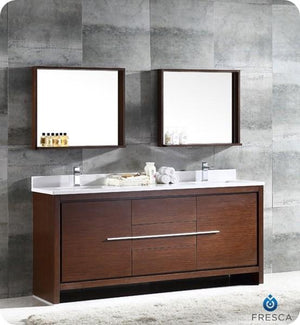 Fresca Allier 72" Wenge Brown Modern Double Sink Bathroom Vanity w/ Mirror | FVN8172WG