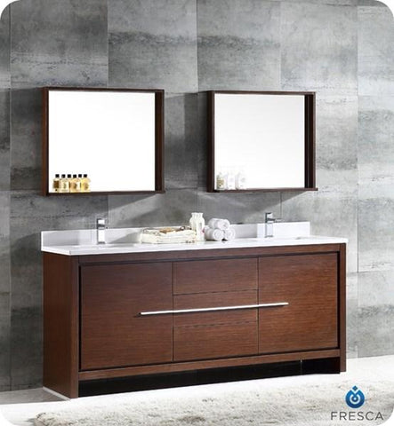 Image of Fresca Allier 72" Wenge Brown Modern Double Sink Bathroom Vanity w/ Mirror | FVN8172WG