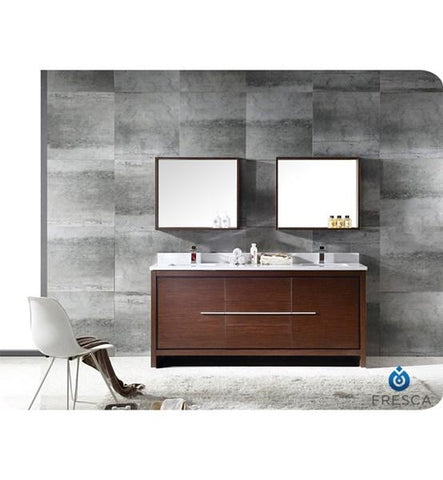 Image of Fresca Allier 72" Wenge Brown Modern Double Sink Bathroom Vanity w/ Mirror | FVN8172WG