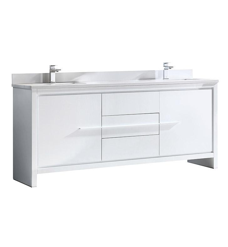 Fresca Allier 72" White Modern Double Sink Bathroom Cabinet w/ Tops FCB8172WH-CWH-U