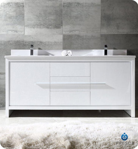 Image of Fresca Allier 72" White Modern Double Sink Bathroom Cabinet w/ Tops FCB8172WH-CWH-U
