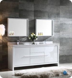 Fresca Allier 72" White Modern Double Sink Bathroom Vanity w/ Mirror | FVN8172WH