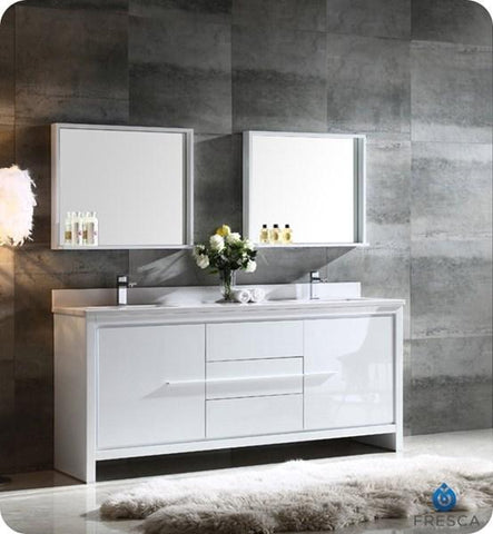 Image of Fresca Allier 72" White Modern Double Sink Bathroom Vanity w/ Mirror | FVN8172WH
