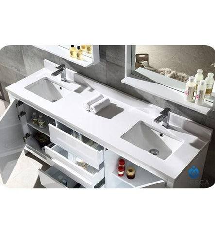 Image of Fresca Allier 72" White Modern Double Sink Bathroom Vanity w/ Mirror | FVN8172WH