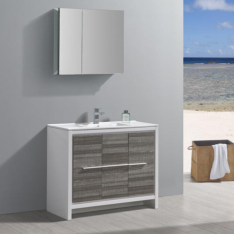 Image of Fresca Allier Rio 40" Ash Gray Modern Bathroom Vanity FVN8140HA-FFT1030BN