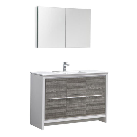 Image of Fresca Allier Rio 48" Ash Gray Modern Bathroom Vanity FVN8148HA-FFT1030BN