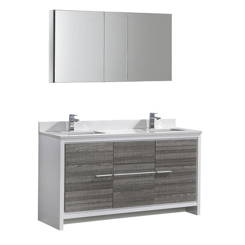 Image of Fresca Allier Rio 60" Ash Gray Double Sink Bathroom Vanity FVN8119HA-FFT1030BN