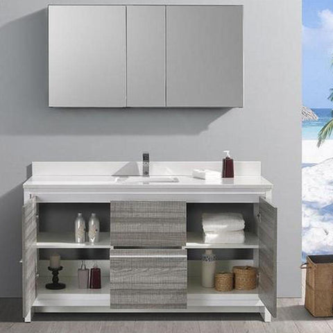 Image of Fresca Allier Rio 60" Ash Gray Double Sink Modern Bathroom Cabinet w/ Tops FCB8119HA-CWH-U