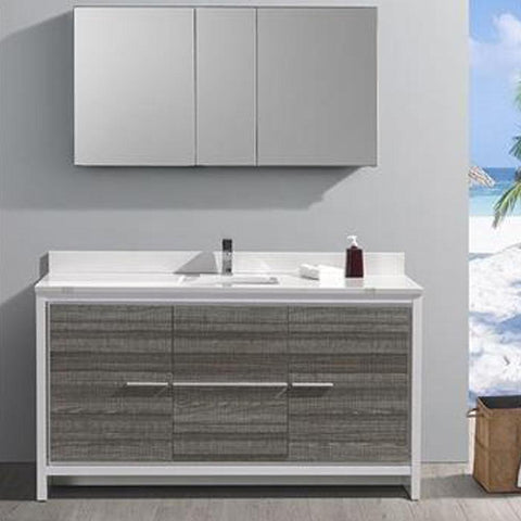 Image of Fresca Allier Rio 60" Ash Gray Double Sink Modern Bathroom Cabinet w/ Tops FCB8119HA-CWH-U