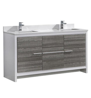 Fresca Allier Rio 60" Ash Gray Double Sink Modern Bathroom Cabinet w/ Tops FCB8119HA-CWH-U