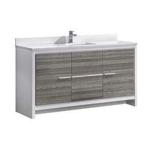 Fresca Allier Rio 60" Ash Gray Single Sink Modern Bathroom Vanity w/ Top & Sink FCB8119HA-S-CWH-U