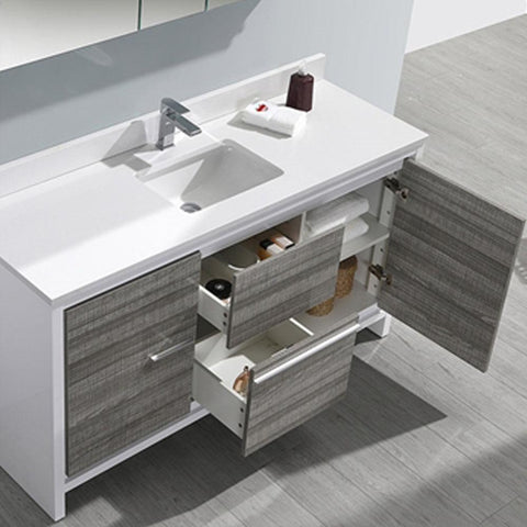Image of Fresca Allier Rio 60" Ash Gray Single Sink Modern Bathroom Vanity w/ Top & Sink FCB8119HA-S-CWH-U