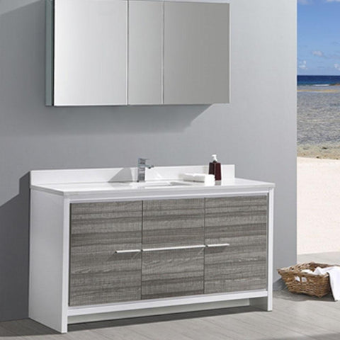 Image of Fresca Allier Rio 60" Ash Gray Single Sink Modern Bathroom Vanity w/ Top & Sink FCB8119HA-S-CWH-U
