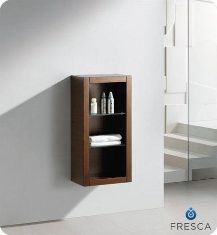 Image of Fresca Allier Wenge Brown Bathroom Linen Side Cabinet w/ 2 Glass Shelves FST8130WG