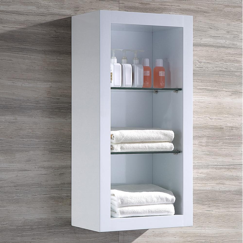 Fresca Allier White Bathroom Linen Side Cabinet w/ 2 Glass Shelves FST8130WH