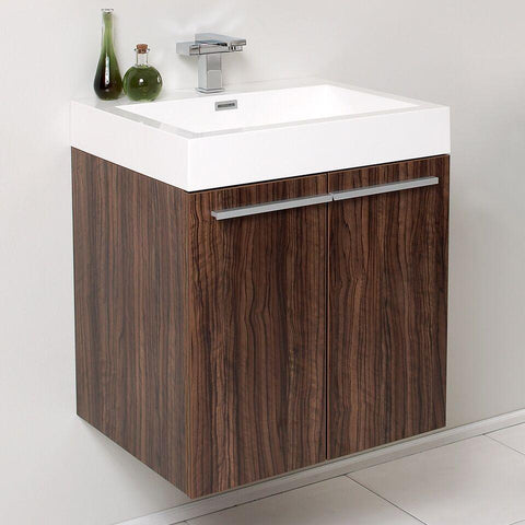 Image of Fresca Alto 23" Walnut Modern Bathroom Cabinet w/ Integrated Sink FCB8058GW-I