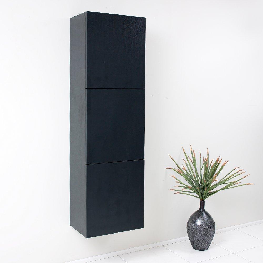 Fresca Black Bathroom Linen Side Cabinet w/ 3 Large Storage Areas FST8090BW