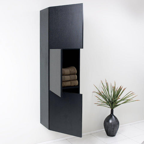 Image of Fresca Black Bathroom Linen Side Cabinet w/ 3 Large Storage Areas FST8090BW