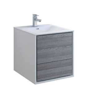 Fresca Catania 24" Glossy Ash Gray Wall Hung Modern Bathroom Cabinet w/ Integrated Sink | FCB9224HA-I