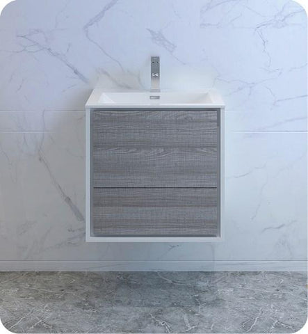 Image of Fresca Catania 24" Glossy Ash Gray Wall Hung Modern Bathroom Cabinet w/ Integrated Sink | FCB9224HA-I