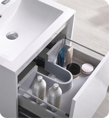 Image of Fresca Catania 24" Glossy White Wall Hung Modern Bathroom Cabinet w/ Integrated Sink | FCB9224WH-I