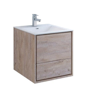Fresca Catania 24" Rustic Natural Wood Wall Hung Modern Bathroom Cabinet w/ Integrated Sink | FCB9224RNW-I FCB9224RNW-I