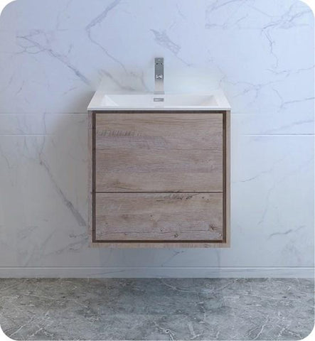 Image of Fresca Catania 24" Rustic Natural Wood Wall Hung Modern Bathroom Cabinet w/ Integrated Sink | FCB9224RNW-I FCB9224RNW-I