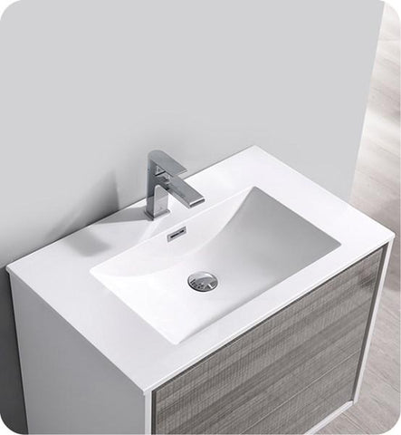 Image of Fresca Catania 30" Glossy Ash Gray Wall Hung Modern Bathroom Cabinet w/ Integrated Sink | FCB9230HA-I