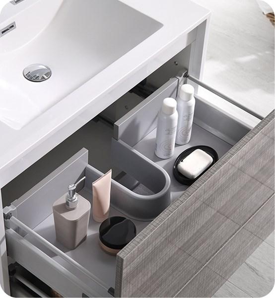 Fresca Catania 30" Glossy Ash Gray Wall Hung Modern Bathroom Cabinet w/ Integrated Sink | FCB9230HA-I