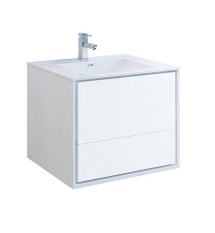 Fresca Catania 30" Glossy White Wall Hung Modern Bathroom Cabinet w/ Integrated Sink | FCB9230WH-I