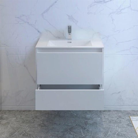 Image of Fresca Catania 30" Glossy White Wall Hung Modern Bathroom Cabinet w/ Integrated Sink | FCB9230WH-I