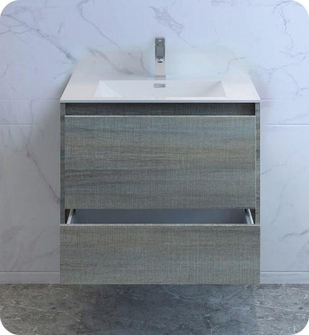 Image of Fresca Catania 30" Ocean Gray Wall Hung Modern Bathroom Cabinet w/ Integrated Sink | FCB9230OG-I