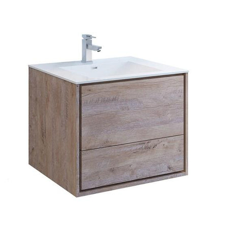Image of Fresca Catania 30" Rustic Natural Wood Wall Hung Modern Bathroom Cabinet w/ Integrated Sink | FCB9230RNW-I