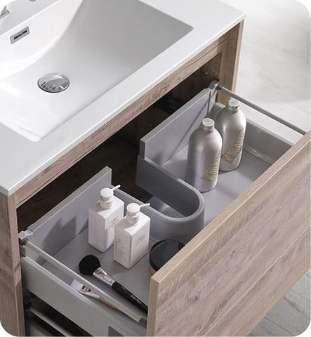 Image of Fresca Catania 30" Rustic Natural Wood Wall Hung Modern Bathroom Cabinet w/ Integrated Sink | FCB9230RNW-I