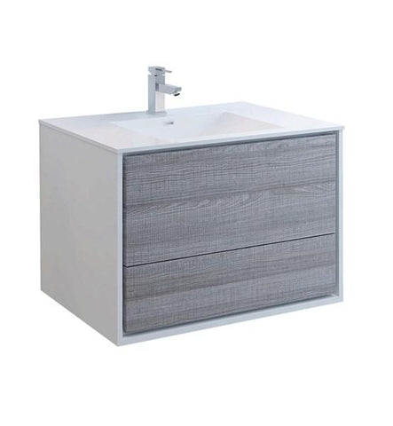 Image of Fresca Catania 36" Glossy Ash Gray Wall Hung Modern Bathroom Cabinet w/ Integrated Sink | FCB9236HA-I