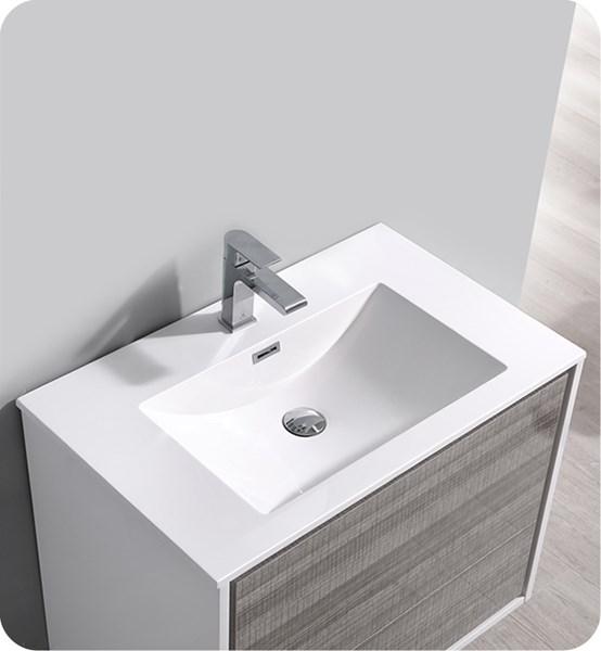 Fresca Catania 36" Glossy Ash Gray Wall Hung Modern Bathroom Cabinet w/ Integrated Sink | FCB9236HA-I