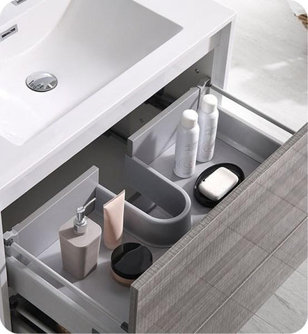 Image of Fresca Catania 36" Glossy Ash Gray Wall Hung Modern Bathroom Cabinet w/ Integrated Sink | FCB9236HA-I