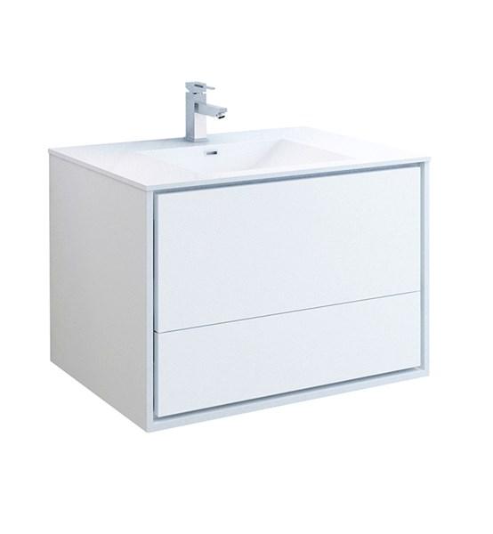 Fresca Catania 36" Glossy White Wall Hung Modern Bathroom Cabinet w/ Integrated Sink | FCB9236WH-I