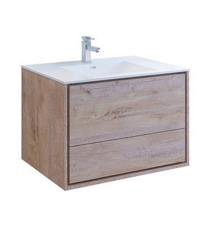 Image of Fresca Catania 36" Rustic Natural Wood Wall Hung Modern Bathroom Cabinet w/ Integrated Sink | FCB9236RNW-I