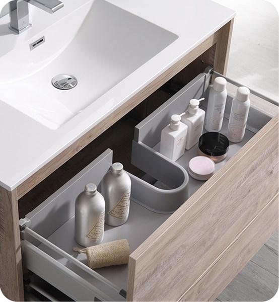 Fresca Catania 36" Rustic Natural Wood Wall Hung Modern Bathroom Cabinet w/ Integrated Sink | FCB9236RNW-I