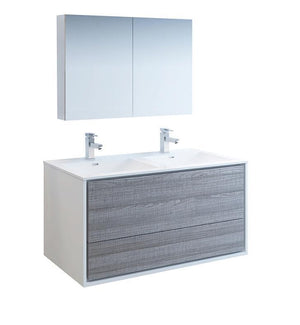 Fresca Catania 48" Ash Gray Double Sink Bath Bowl Vanity Set w/ Cabinet/Faucet