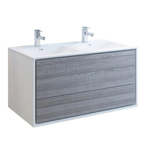 Fresca Catania 48" Glossy Ash Gray Wall Hung Modern Bathroom Cabinet w/ Integrated Double Sink | FCB9248HA-D-I FCB9248HA-D-I