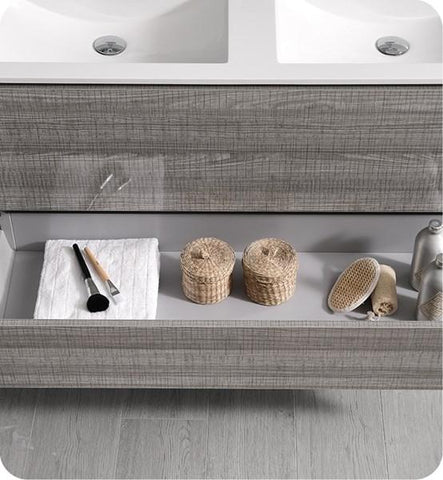 Image of Fresca Catania 48" Glossy Ash Gray Wall Hung Modern Bathroom Cabinet w/ Integrated Double Sink | FCB9248HA-D-I FCB9248HA-D-I