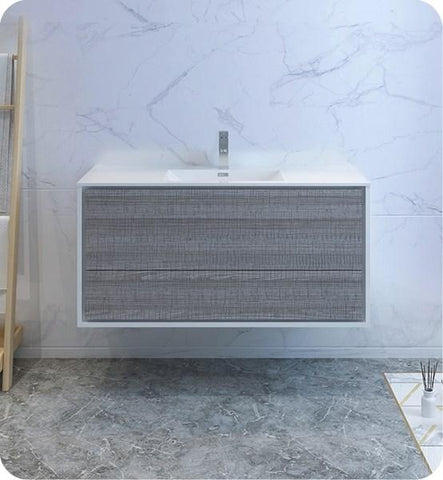 Image of Fresca Catania 48" Glossy Ash Gray Wall Hung Modern Bathroom Cabinet w/ Integrated Sink | FCB9248HA-I