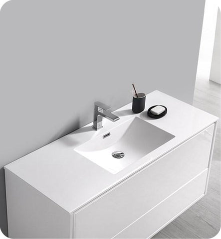 Image of Fresca Catania 48" Glossy White Wall Hung Modern Bathroom Cabinet w/ Integrated Sink | FCB9248WH-I