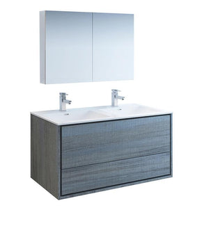 Fresca Catania 48" Ocean Gray Double Sink Bath Vanity Set w/ Cabinet & Faucet