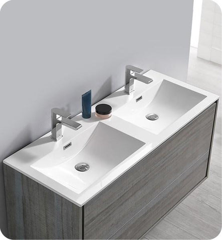 Image of Fresca Catania 48" Ocean Gray Wall Hung Modern Bathroom Cabinet w/ Integrated Double Sink | FCB9248OG-D-I FCB9248OG-D-I